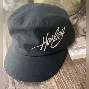 Harley Davidson women's adjustable strap back flat top hat with rhinestones